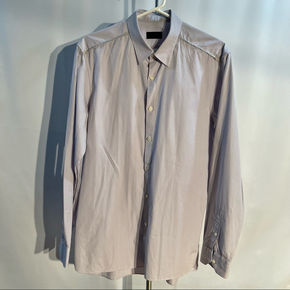 Mens Lanvin slim fit striped dress shirt with frayed material. 41/16 size (L)